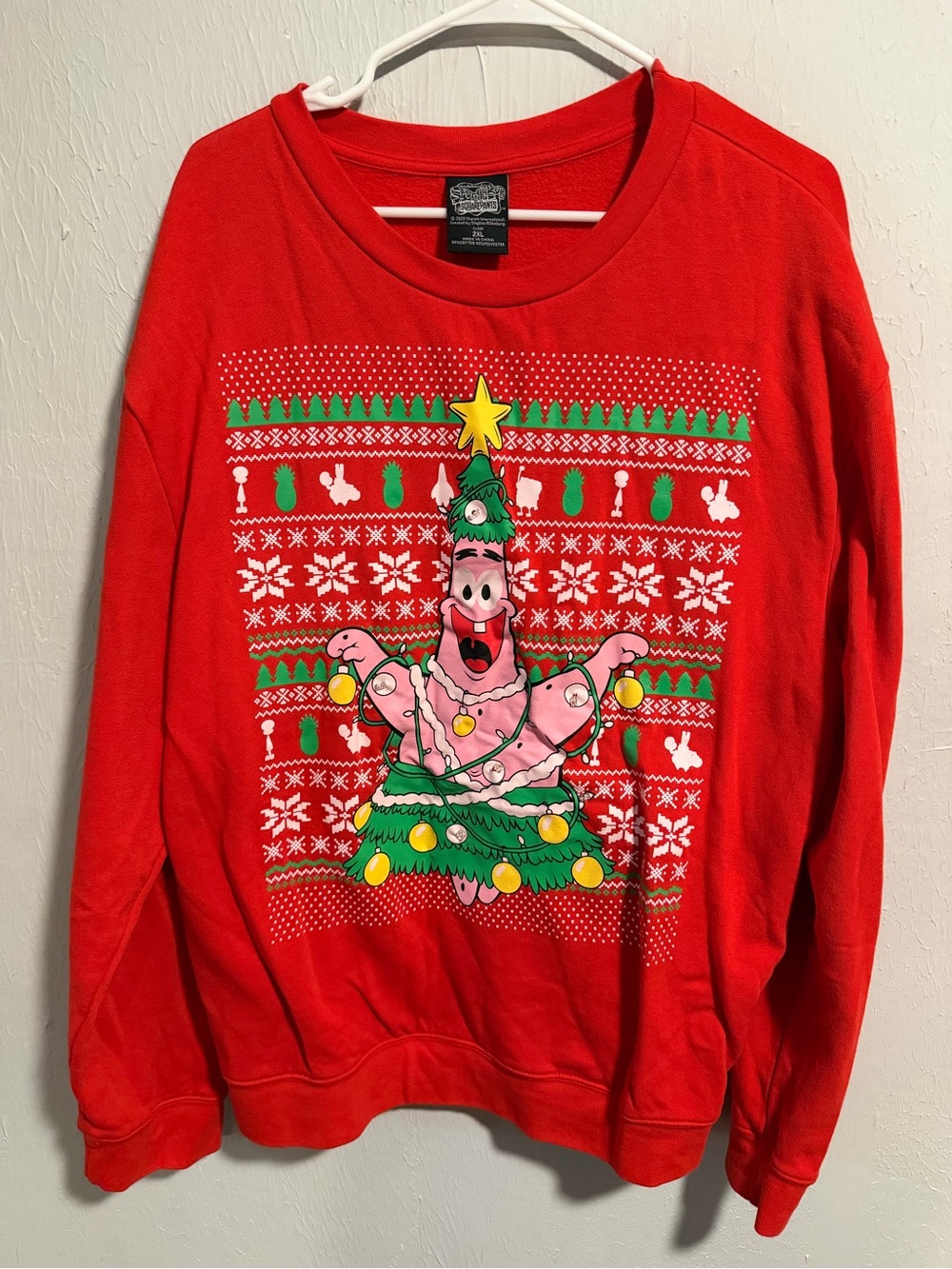 SpongeBob Patrick Star Ugly Christmas Sweatshirt 2XL Red